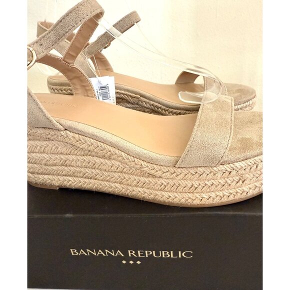 Banana Republic Platform Espadrille Sandals Size 8 Bone Faux Suede Resortwear - Picture 7 of 16